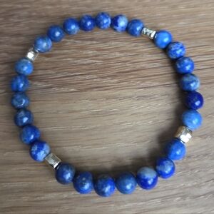 Blue Lapis Lazuli Beads Bracelet, Stretch, Hand Crafted